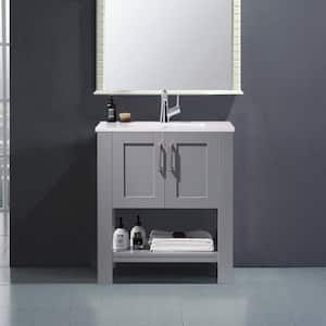 30 in. W x 21.96 in D. x 33.85 in. H Bath Vanity in Gray with White Marble Top