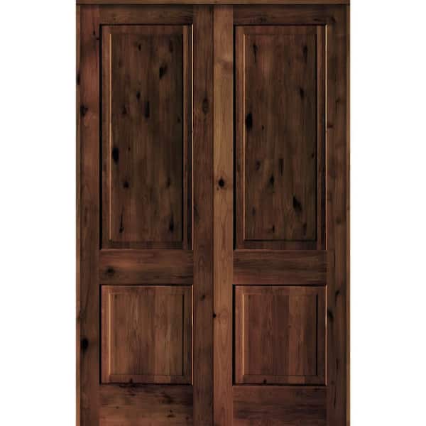 Krosswood Doors 60 in. x 96 in. Rustic Knotty Alder 2-Panel Universal/Reversible Red Mahogany Stain Wood Double Prehung Interior Door