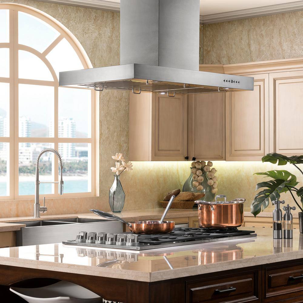 48-Inch Stainless Steel Convertible Island Mount Range Hood