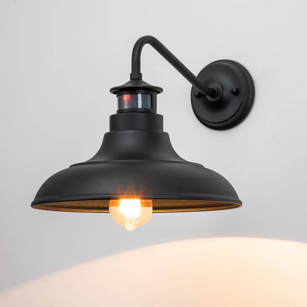 Matte Black Gooseneck Outdoor Wall Light with Motion Sensor, 2-Pack