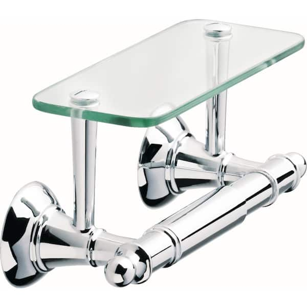 Delta Toilet Paper Holder with Glass Shelf in Polished Chrome