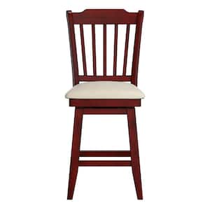 42 in. Antique Berry Slat Back Counter Height Wood Swivel Chair