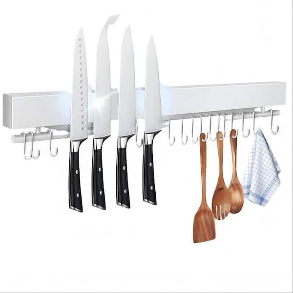 8-Knife 23 in. Stainless Steel Magnetic Knife Bar with 15-Hooks, No Drill Magnetic Knife Holder for Wall