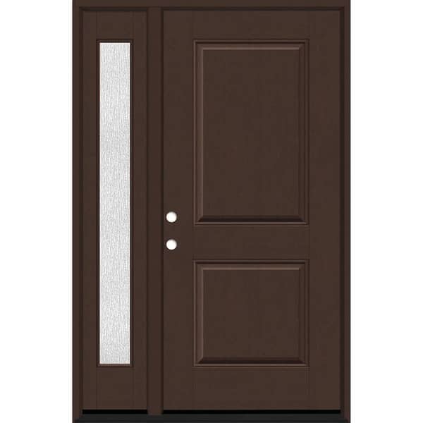 Regency 51 in. x 80 in. 2P Squaretop RHIS Chestnut Stain Mahogany Fiberglass Prehung Front Door with Rain12in. SL 4-9/16