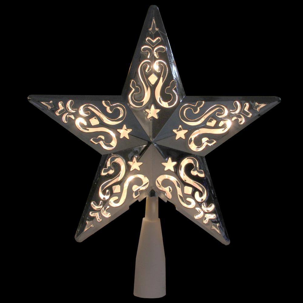 Silver Star Cut-Out Design Lighted Christmas Tree Topper