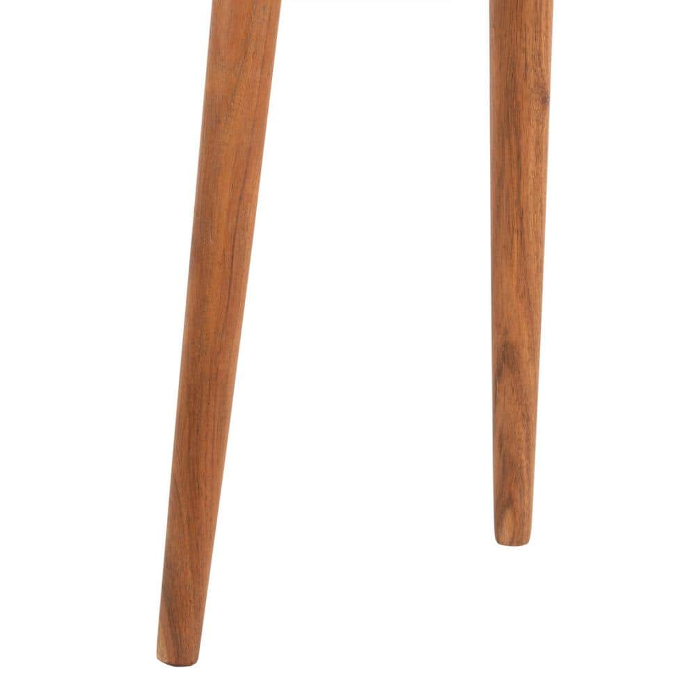 Transitional Round Wood & Stone Accent Table with Brass Inlay