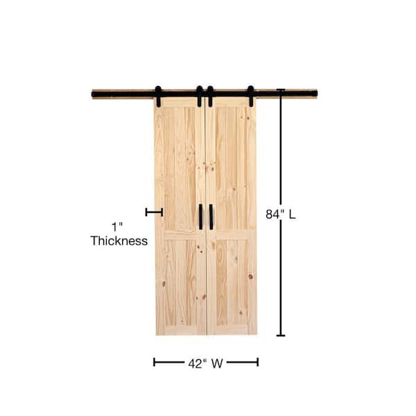 42 in. x 84 in. Vertical Plank Stain Ready Solid Wood Split Barn Door with Hardware Kit 42 in. x 84 in. Vertical Plank Stain Ready Solid Wood Split Barn Door with Hardware Kit