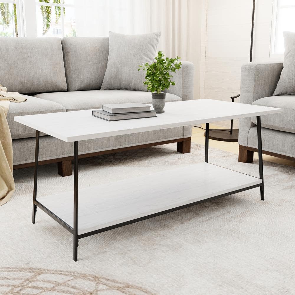 GTIN 195425001814 product image for Brookside Eliza 22 in. White Oak Rectangle Metal and Wood Coffee Table with Stor | upcitemdb.com