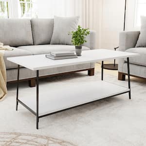 Eliza 22 in. White Oak Rectangle Metal and Wood Coffee Table with Storage Shelf
