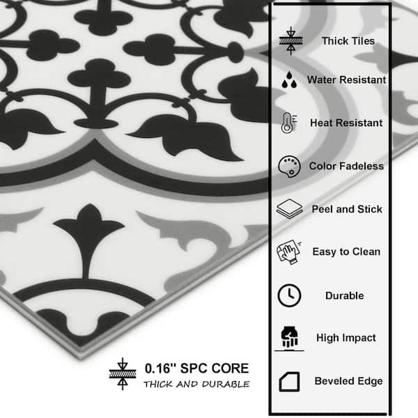 Black and White 12 MIL x 9 in. W x 9 in. L Peel and Stick Backsplash Waterproof Vinyl Tile Flooring (0.57 sq. ft./each)