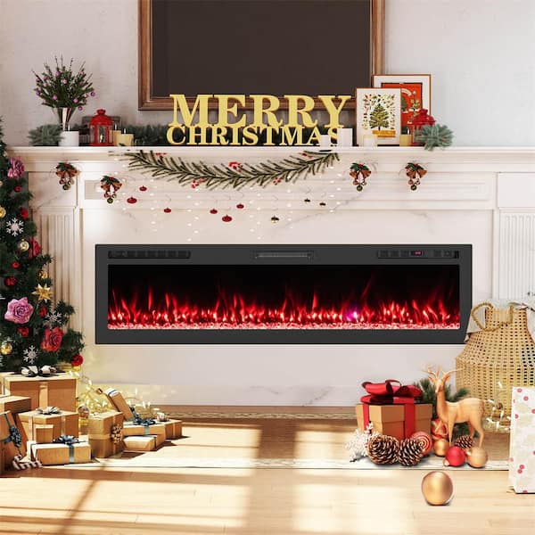 68 in. Wall Mount Metal Smart Electric Fireplace in Black, Work with Alexa and Google Assistant, 12 H Timer