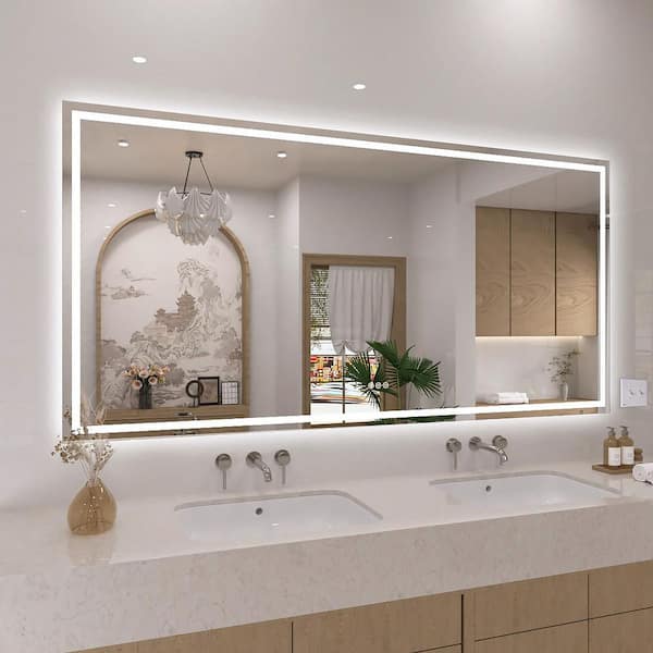 72 in. W x 36 in. H Rectangular Frameless LED Wall Bathroom Vanity Mirror