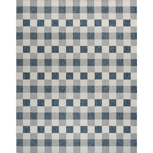 Darcy Traditional Geometric Bold Gingham Navy/Cream 3 ft. x 5 ft. Indoor/Outdoor Area Rug