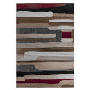 Sakarya Collection Brown Red 7 ft. x 10 ft. Abstract Mid-Century Modern Indoor Area Rug