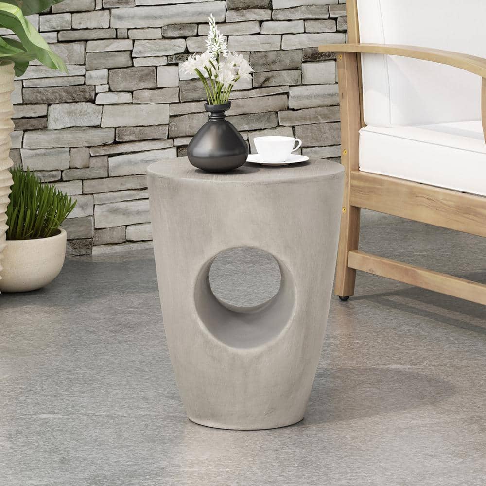 Noble House Sirius Concrete Finish Drum Shape Lightweight Concrete Outdoor Side Table 82732_2 ...