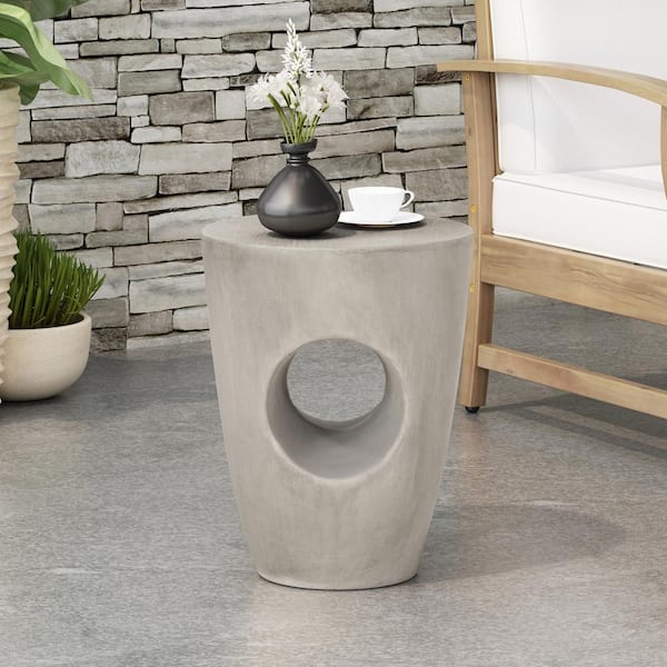 Noble House Sirius Concrete Finish Drum Shape Lightweight Concrete Outdoor Patio Side Table