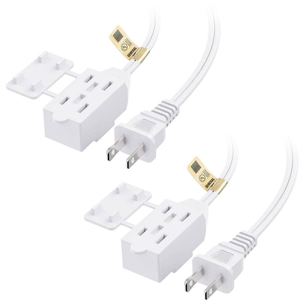 10 ft. 3-Outlet 16 AWG 2 Prong Extension Cords in White with Tamper Guard (2-Pack) price history on PriceWatchPro