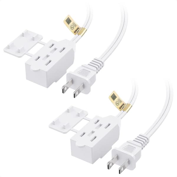 10 ft. 3-Outlet 16 AWG 2 Prong Extension Cords in White with Tamper Guard (2-Pack)