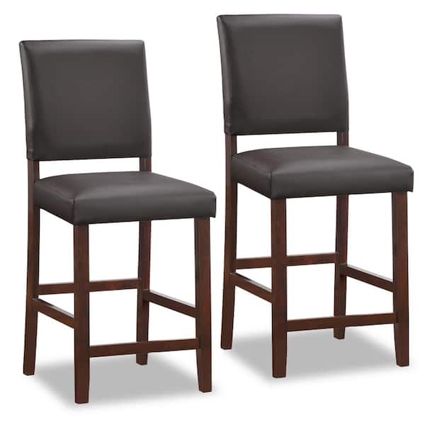 Leick Home 40 in. H Favorite Finds Ebony and Cappuccino Full Back Wood Faux Leather Upholstered Counter Height Stool (Set of 2)
