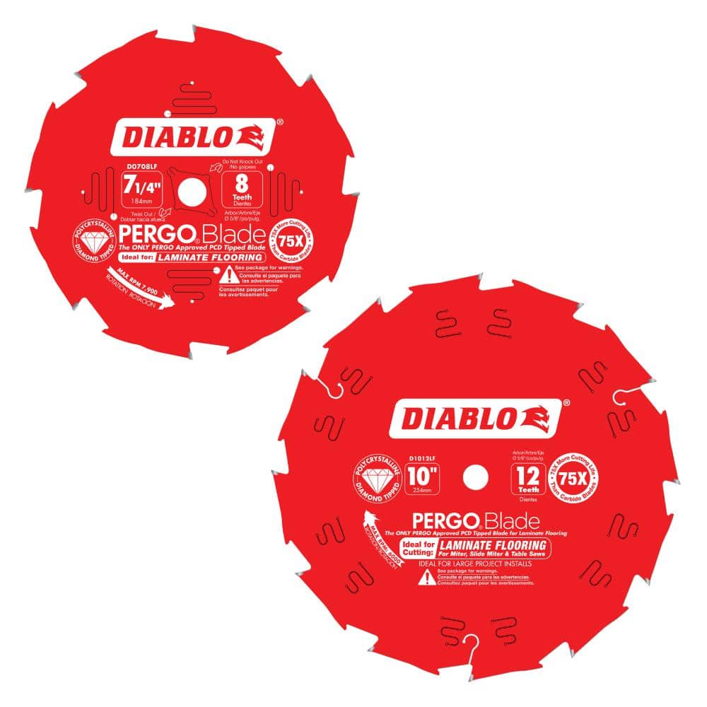 DIABLO 7-1/4 in. x 8-Tooth and 10 in. x 12-Tooth (PCD) Laminate Flooring  PERGO Blade Circular Saw Blades (2-Blades) D07081012LF2GS The Home Depot