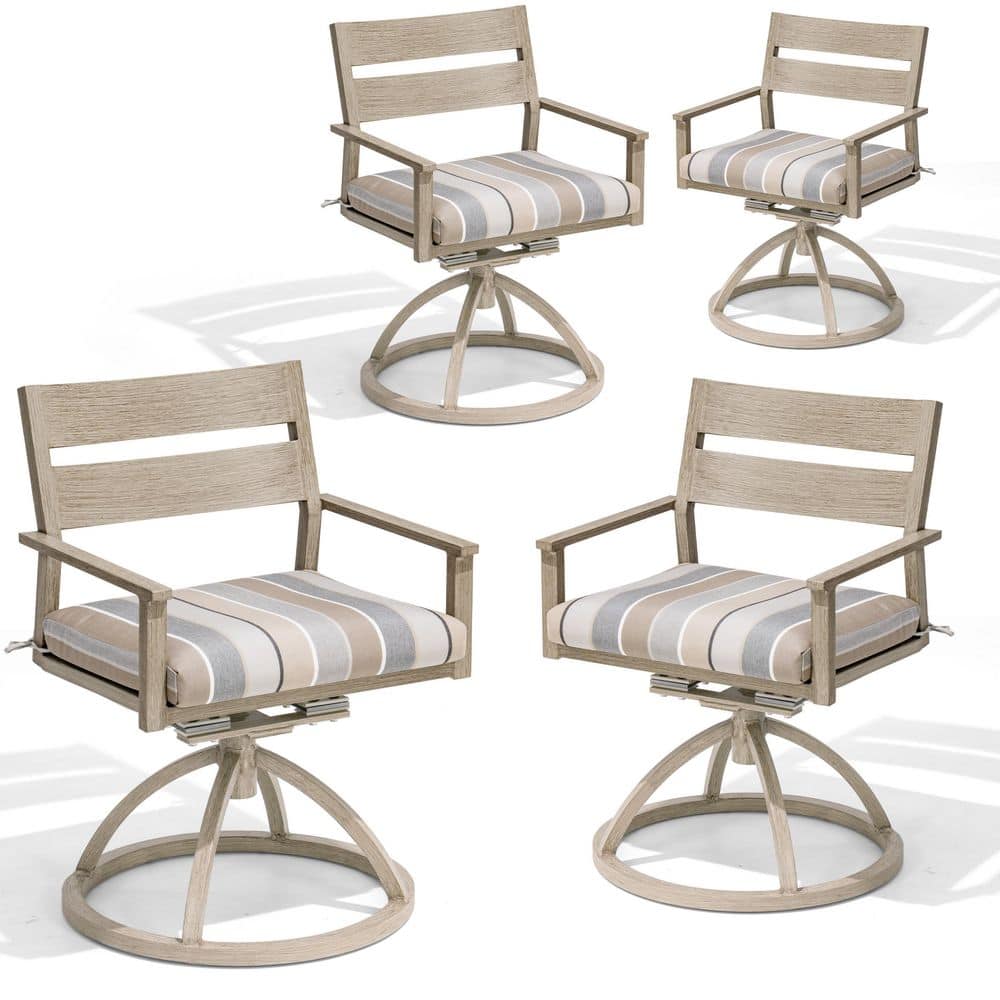 High-Grade Wood-Grain Swivel Aluminum Patio Outdoor Dining Chair with Sunbrella MILANO CHAR Striped Cushion (4-Pack) price history on PriceWatchPro