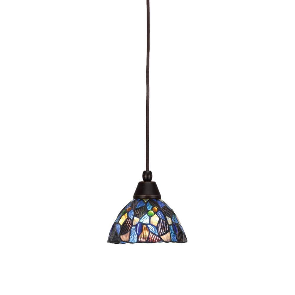 Bryson 7 in. 1-Light Dark Granite Cord Pendant Light with 7 in. Blue Mosaic
