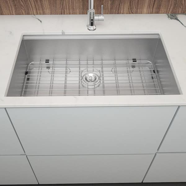 32 in. Undermount Single Bowl 18-Gauge Brushed Nickel Stainless Steel Kitchen Sink with Workstation