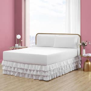Solid White Microfiber Twin 15 in. Drop Ruffled Bed Skirt