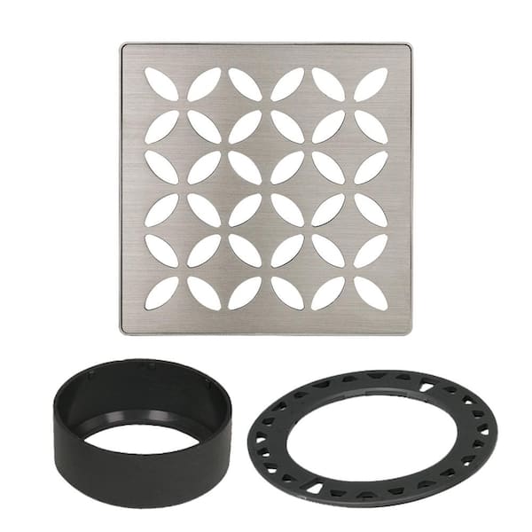 Kerdi-Drain 4 in. Brushed Nickel Floral Drain Grate