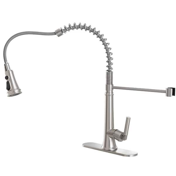 Single Handle Kitchen Faucet Pull Down Sprayer Kitchen Faucet with Deckplate Included in Brushed Nickel