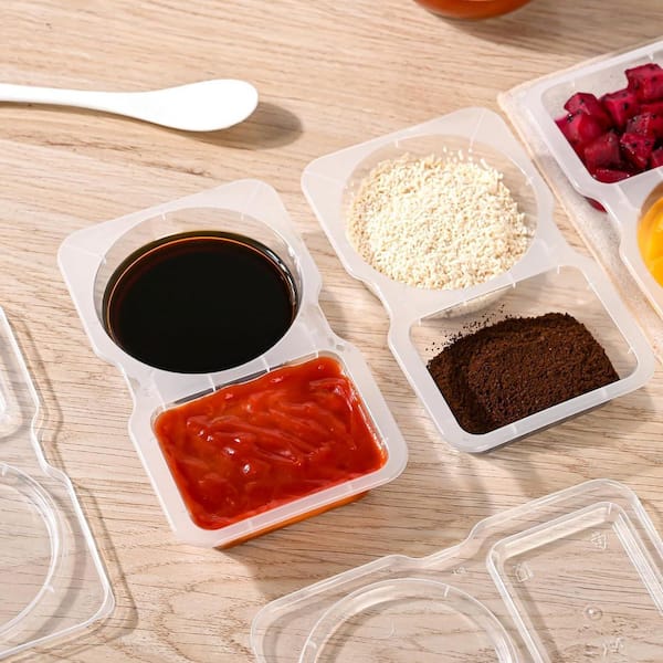 Double Compartment 20 Piece Reusable Condiment Containers with Lids Snack Pack for Take-out Sauces Set Food Storage