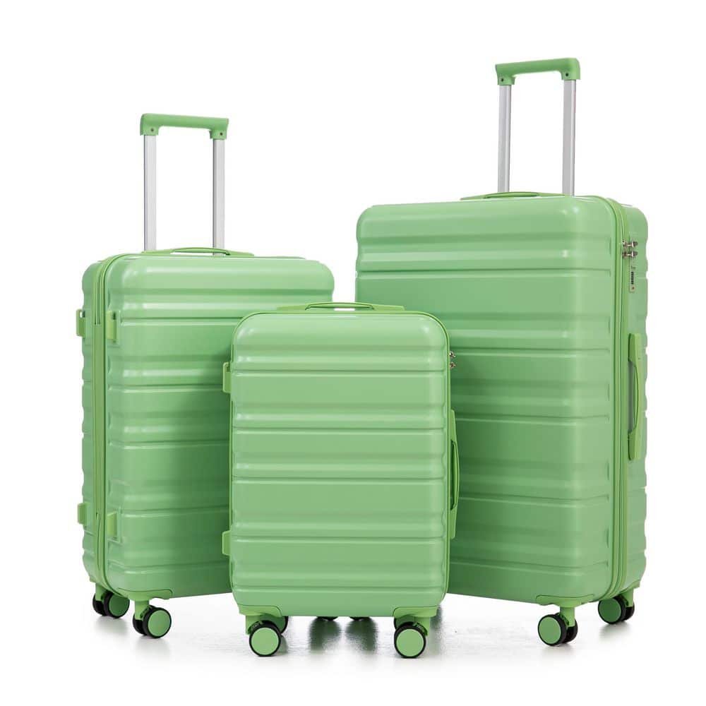 Tatahance 3-Piece Green ABS Hardside Spinner Luggage Set with