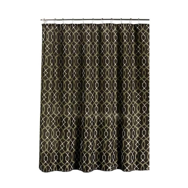 Creative Home Ideas Faux Linen Textured 70 in. W x 72 in. L Shower Curtain with Metal Roller Rings in Ikat Geo Espresso