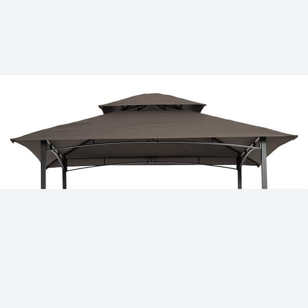 8x5FT Grill Gazebo Replacement Canopy-Double-Tiered BBQ Tent Roof Cover, Brown