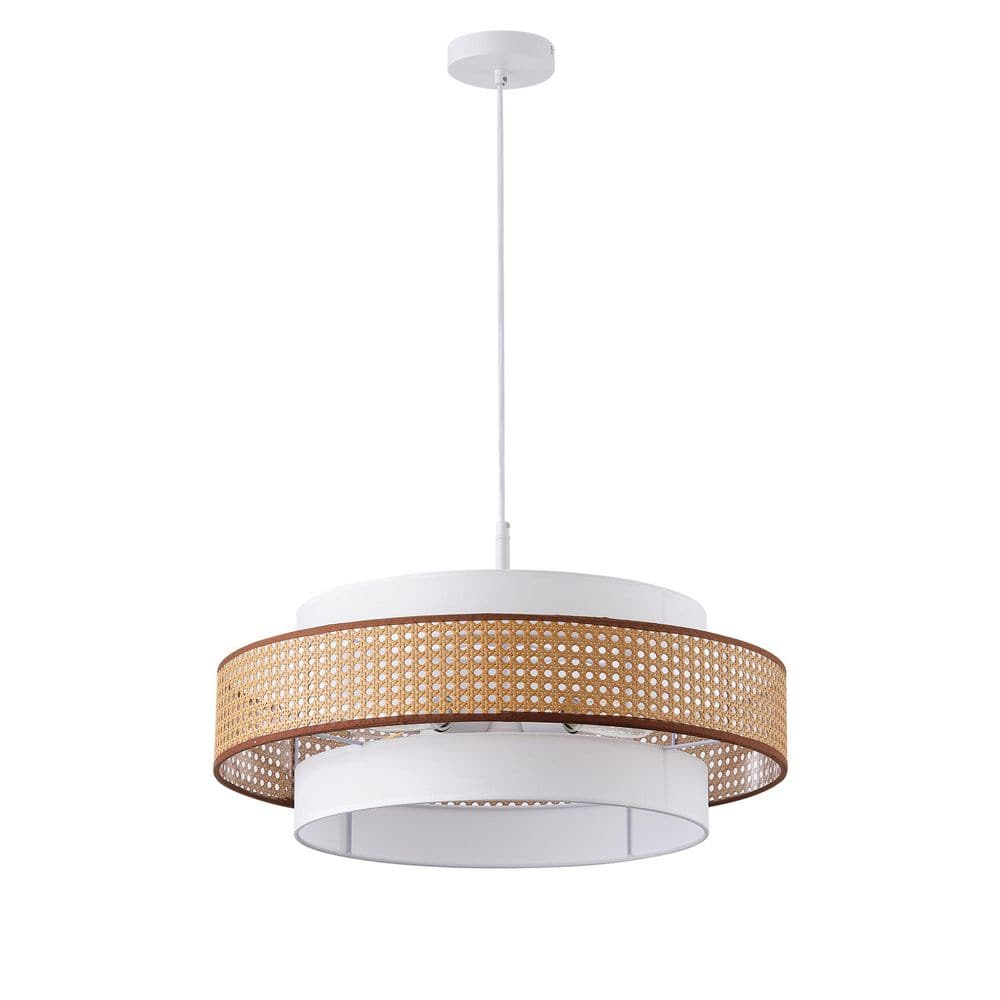 23.62 in. 4-Light Boho Rattan White Chandelier Coastal Pendant Light with F