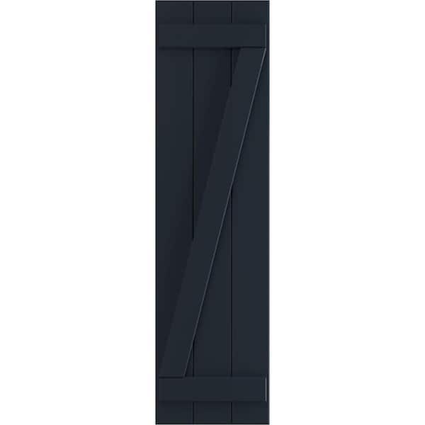 Ekena Millwork 16-1/8 in. x 31 in. True Fit PVC Three Board Joined Board and Batten Shutters with Z-Bar Pair in Starless Night Blue