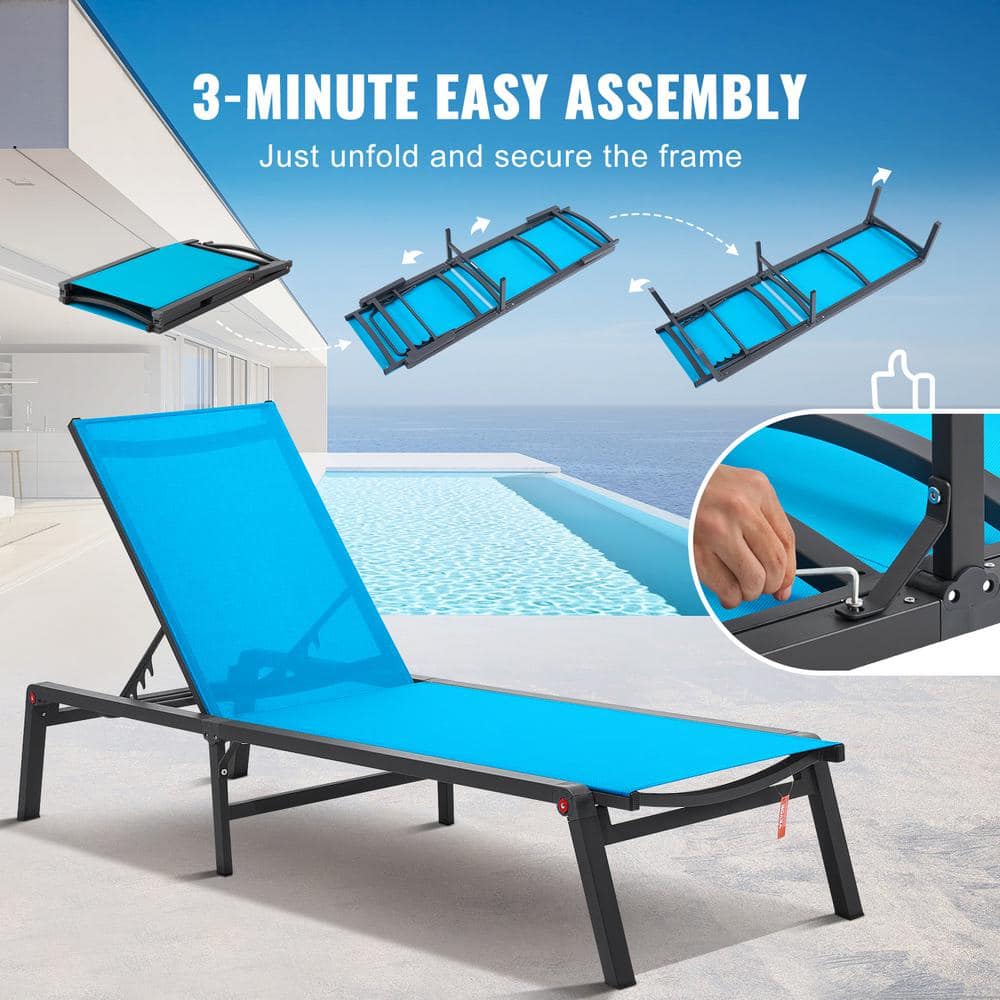 Blue Adjustable Aluminum Outdoor Chaise Lounge Chair