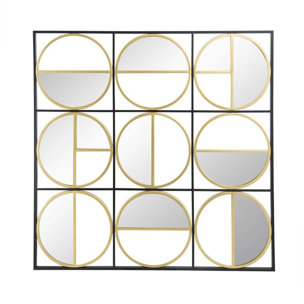 35.60 in. W x 35.60 in. H Rectangle Metal Beaded Framed Wall Mount Bathroom Vanity Mirror in Black price history on PriceWatchPro