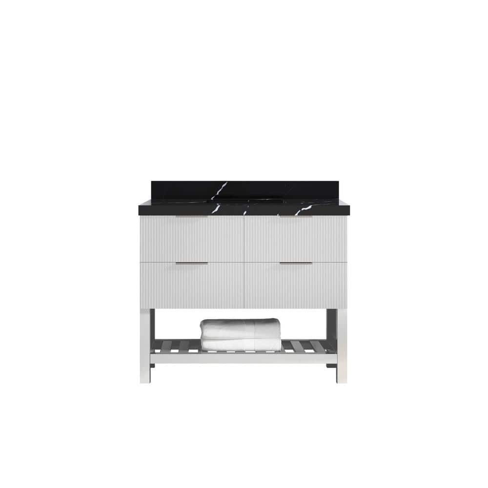 Catalina 42 in. W x 22 in. D x 36 in. H Single Sink Bath Vanity in White with 2 in. Calacatta Black qt. Top price history on PriceWatchPro