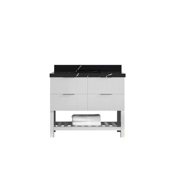 Willow Collections Catalina 42 in. W x 22 in. D x 36 in. H Single Sink Bath Vanity in White with 2 in. Calacatta Black qt. Top