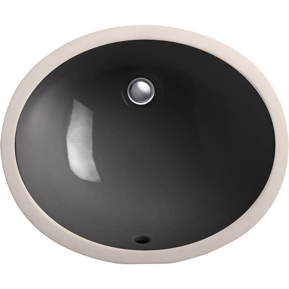 Black Ceramic Oval Undermount Bathroom Sink with Overflow