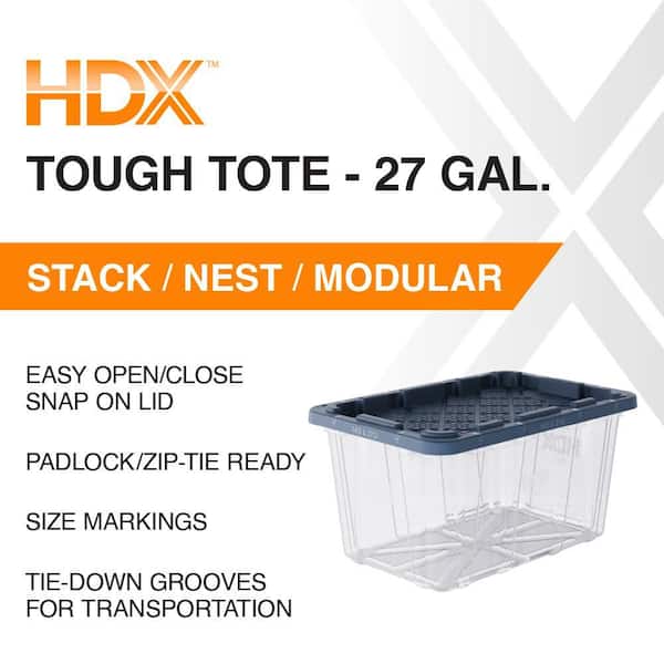 27 Gal. Tough Storage Tote in Clear with Moonlit Ocean Lid (4-Pack)