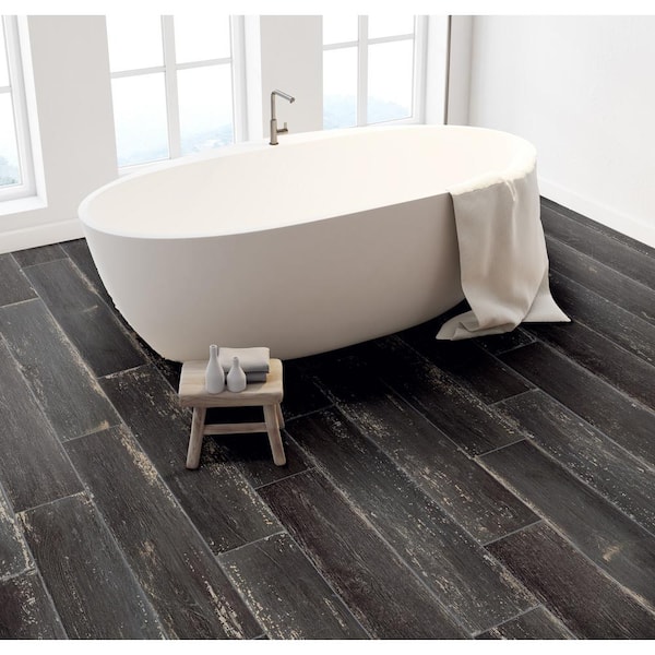 Ember Ebony Wood 8 in. x 36 in. Porcelain Floor and Wall Tile (15.54 sq. ft./Case)