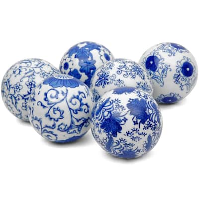 3 in. Blue and White Decorative Porcelain Ball Set