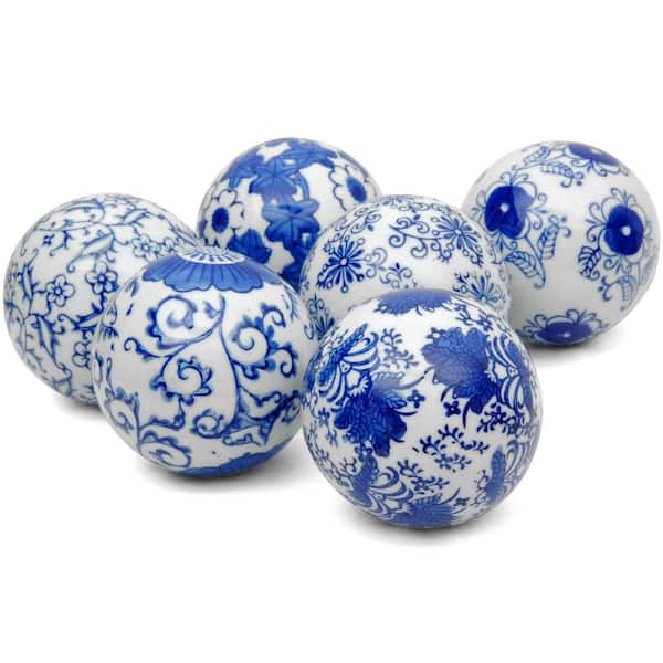 Oriental Furniture 3 in. Blue and White Decorative Porcelain Ball Set