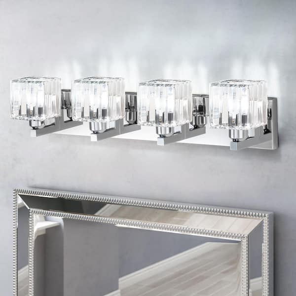 Orillia 27.5 in. 4-Light Chrome Bathroom Vanity Light with Crystal Shades