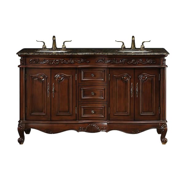 Cassandra 60 in. W x 22 in. D. x 36 in. H Double Sink Bathroom Vanity in Dark Cherry with Baltic Brown Granite Top