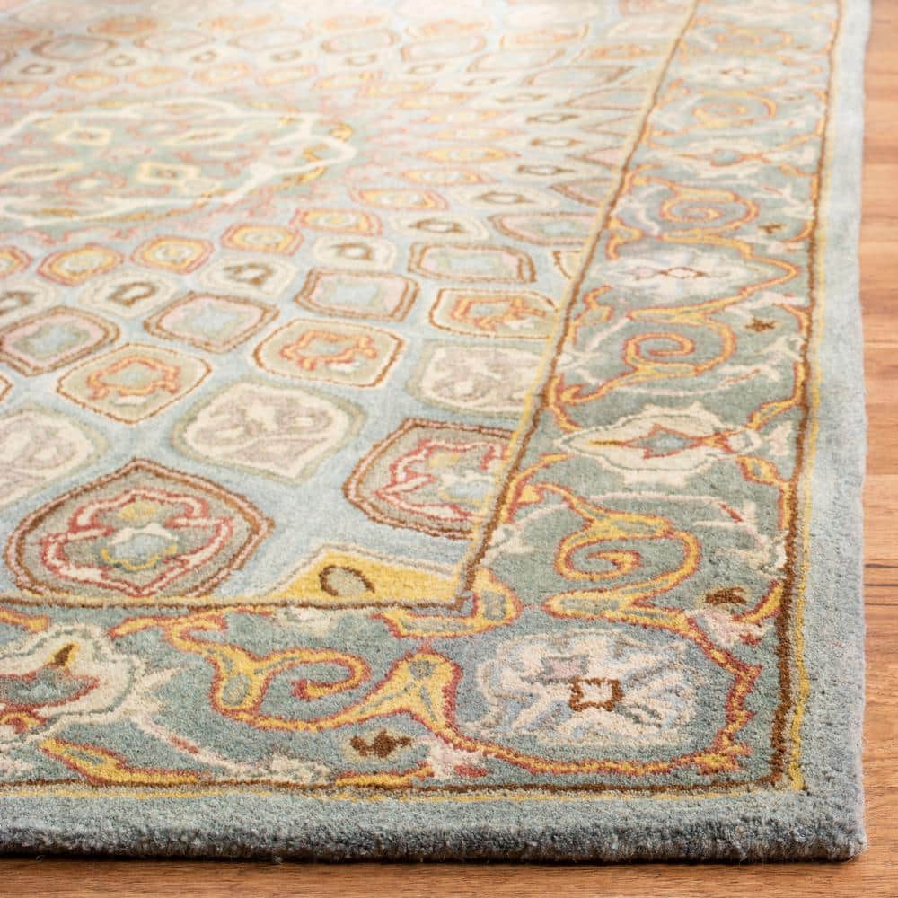 Handmade Blue/Grey Wool Rectangular Tufted Area Rug