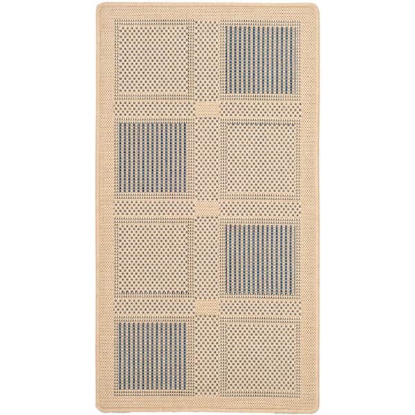 SAFAVIEH Courtyard Natural/Blue Doormat 2 ft. x 4 ft. Border Indoor/Outdoor Patio Area Rug