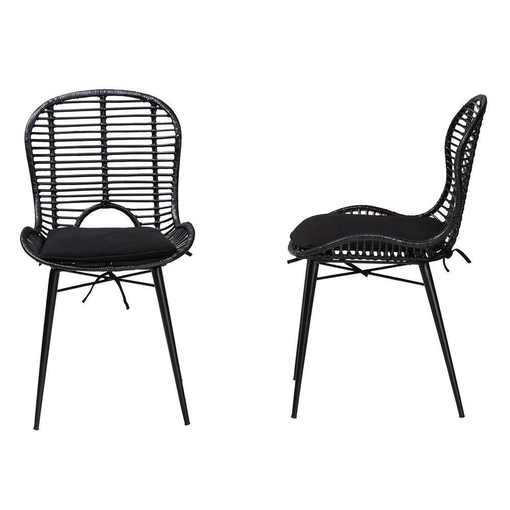 Bohemian Black Rattan & Metal Low-Back Side Chair Set